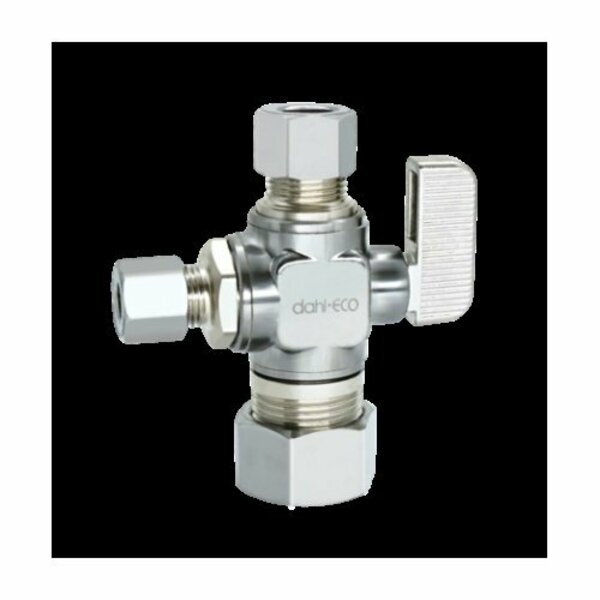 Dahl Brothers Canada Dahl mini-ball Straight Dual Outlet Valve, 5/8 x 3/8 x 1/4 in Connection, Compression, Brass Body 511-33-31-30